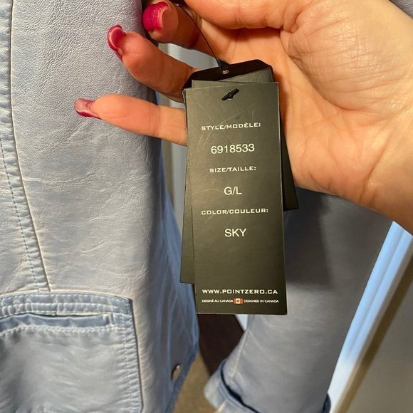 Point Zero Vegan Leather Jacket Sky Blue Size L NWT - Picture 6 of 16